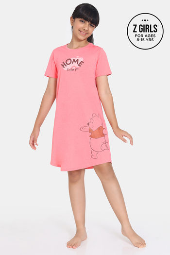 Buy Rosaline Girls Winnie The Pooh Knit Cotton Knee Length Nightdress - Shell Pink